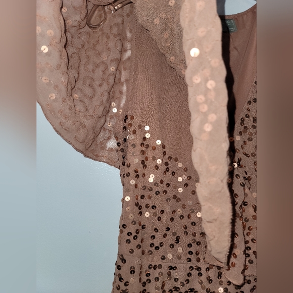 ASOS Design Copper Scatter Sequin Dress Cape Back High Low Hem Size 6 - Picture 9 of 16